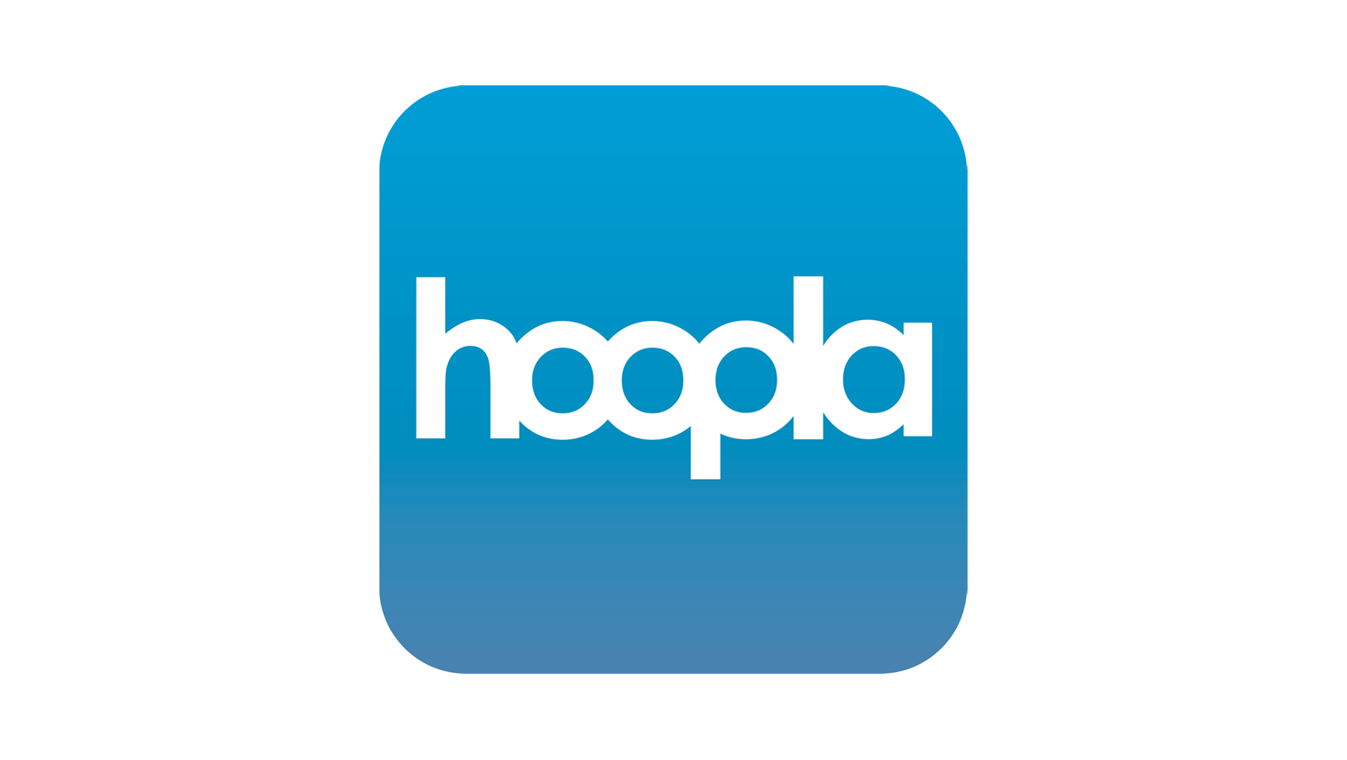 hoopla logo in white on a blue background